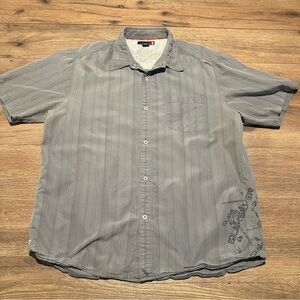 Y2K Quiksilver Striped Short Sleeve Button Up Shirt Size XL